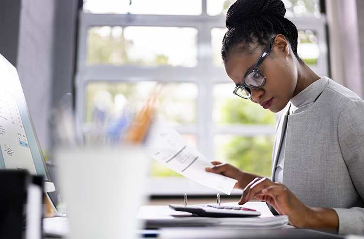 lady checking statements