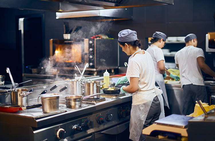 cooking in restaurant kitchen